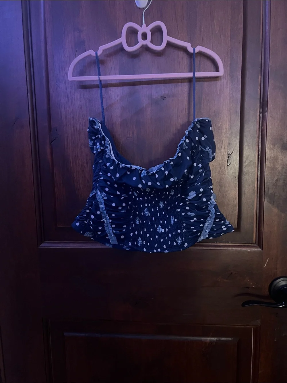 Free People Navy Blue Polka Dot Cropped Tank Top